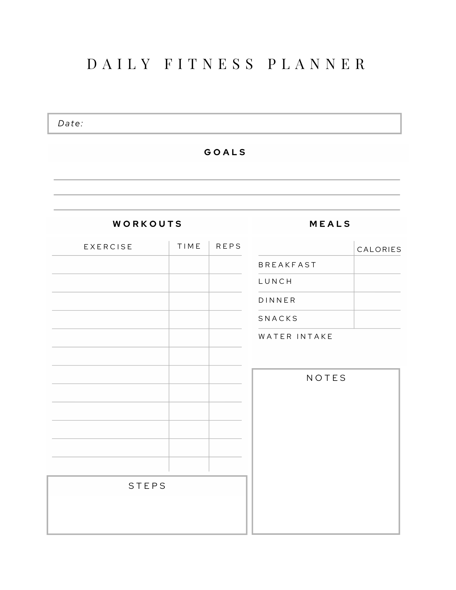 Fitness Planner Digital Workout Tracker Meal Planner Template Weight Loss Journal Printable Health Goal Tracker 